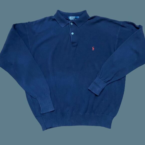 Polo Ralph Lauren Vintage Collared Pullover Navy Blue Sweater Men's Size XL - Picture 1 of 7